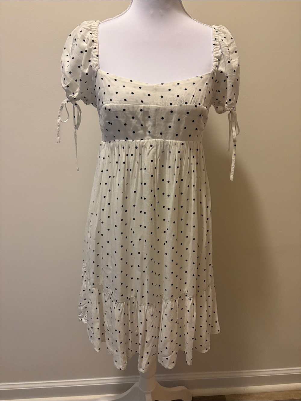 Aeropostale White Polka Dot Puff Sleeve Midi Dress NWT